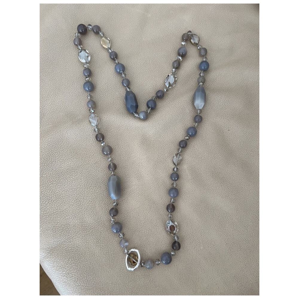 Blue Grey Beaded Necklace with Real Stones